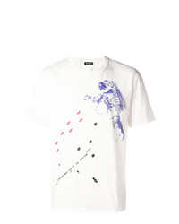 weißes bedrucktes T-Shirt mit einem Rundhalsausschnitt von Raf Simons