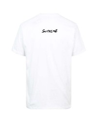 weißes bedrucktes T-Shirt mit einem Rundhalsausschnitt von Supreme