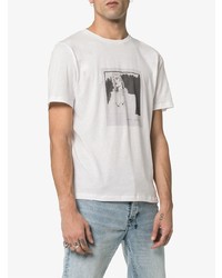 weißes bedrucktes T-Shirt mit einem Rundhalsausschnitt von Saint Laurent