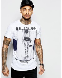 weißes bedrucktes T-Shirt mit einem Rundhalsausschnitt von Religion