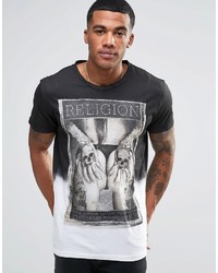 weißes bedrucktes T-Shirt mit einem Rundhalsausschnitt von Religion
