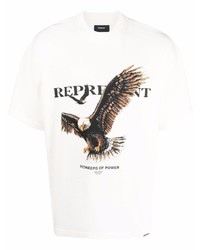 weißes bedrucktes T-Shirt mit einem Rundhalsausschnitt von Represent