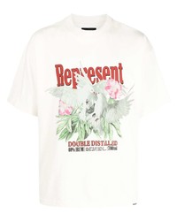 weißes bedrucktes T-Shirt mit einem Rundhalsausschnitt von Represent