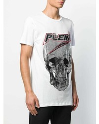 weißes bedrucktes T-Shirt mit einem Rundhalsausschnitt von Philipp Plein