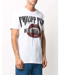 weißes bedrucktes T-Shirt mit einem Rundhalsausschnitt von Philipp Plein