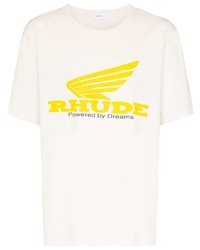 weißes bedrucktes T-Shirt mit einem Rundhalsausschnitt von Rhude