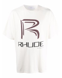 weißes bedrucktes T-Shirt mit einem Rundhalsausschnitt von Rhude