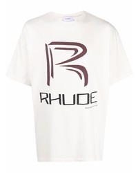 weißes bedrucktes T-Shirt mit einem Rundhalsausschnitt von Rhude