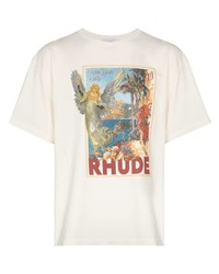 weißes bedrucktes T-Shirt mit einem Rundhalsausschnitt von Rhude