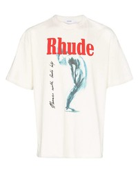 weißes bedrucktes T-Shirt mit einem Rundhalsausschnitt von Rhude