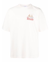 weißes bedrucktes T-Shirt mit einem Rundhalsausschnitt von Rhude