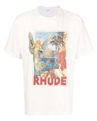 weißes bedrucktes T-Shirt mit einem Rundhalsausschnitt von Rhude