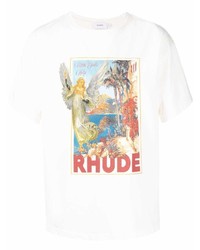 weißes bedrucktes T-Shirt mit einem Rundhalsausschnitt von Rhude