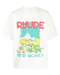 weißes bedrucktes T-Shirt mit einem Rundhalsausschnitt von Rhude