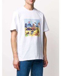 weißes bedrucktes T-Shirt mit einem Rundhalsausschnitt von MSGM