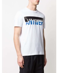 weißes bedrucktes T-Shirt mit einem Rundhalsausschnitt von Les Hommes