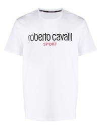 weißes bedrucktes T-Shirt mit einem Rundhalsausschnitt von Roberto Cavalli