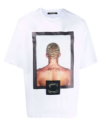 weißes bedrucktes T-Shirt mit einem Rundhalsausschnitt von Roberto Cavalli