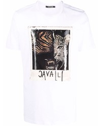 weißes bedrucktes T-Shirt mit einem Rundhalsausschnitt von Roberto Cavalli