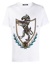 weißes bedrucktes T-Shirt mit einem Rundhalsausschnitt von Roberto Cavalli