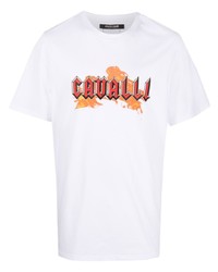 weißes bedrucktes T-Shirt mit einem Rundhalsausschnitt von Roberto Cavalli