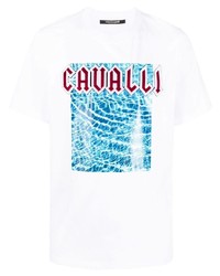 weißes bedrucktes T-Shirt mit einem Rundhalsausschnitt von Roberto Cavalli