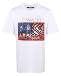 weißes bedrucktes T-Shirt mit einem Rundhalsausschnitt von Roberto Cavalli