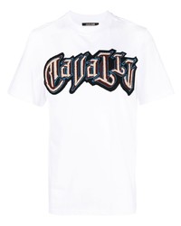 weißes bedrucktes T-Shirt mit einem Rundhalsausschnitt von Roberto Cavalli