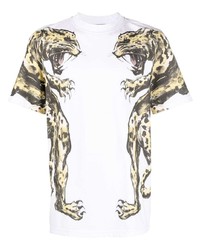 weißes bedrucktes T-Shirt mit einem Rundhalsausschnitt von Roberto Cavalli