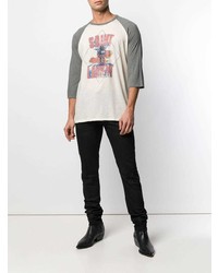 weißes bedrucktes T-Shirt mit einem Rundhalsausschnitt von Saint Laurent