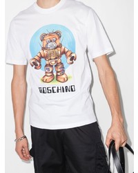 weißes bedrucktes T-Shirt mit einem Rundhalsausschnitt von Moschino