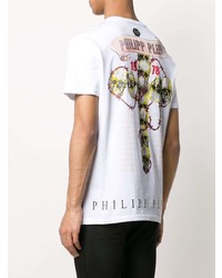 weißes bedrucktes T-Shirt mit einem Rundhalsausschnitt von Philipp Plein