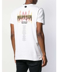 weißes bedrucktes T-Shirt mit einem Rundhalsausschnitt von Philipp Plein