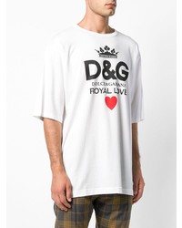 weißes bedrucktes T-Shirt mit einem Rundhalsausschnitt von Dolce & Gabbana