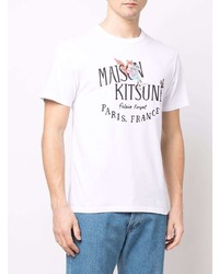 weißes bedrucktes T-Shirt mit einem Rundhalsausschnitt von MAISON KITSUNÉ