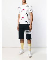 weißes bedrucktes T-Shirt mit einem Rundhalsausschnitt von Thom Browne