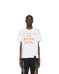 weißes bedrucktes T-Shirt mit einem Rundhalsausschnitt von S.R. STUDIO. LA. CA.
