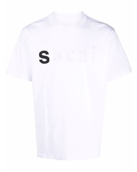 weißes bedrucktes T-Shirt mit einem Rundhalsausschnitt von Sacai