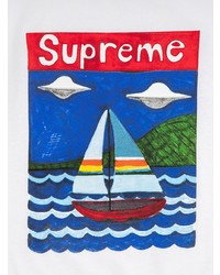 weißes bedrucktes T-Shirt mit einem Rundhalsausschnitt von Supreme