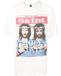 weißes bedrucktes T-Shirt mit einem Rundhalsausschnitt von SAINT MXXXXXX