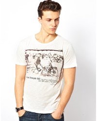 weißes bedrucktes T-Shirt mit einem Rundhalsausschnitt von Selected