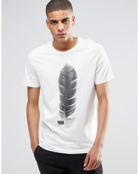 weißes bedrucktes T-Shirt mit einem Rundhalsausschnitt von Selected