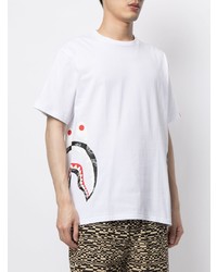 weißes bedrucktes T-Shirt mit einem Rundhalsausschnitt von A Bathing Ape