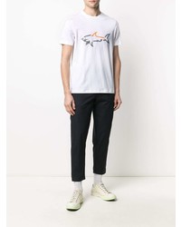 weißes bedrucktes T-Shirt mit einem Rundhalsausschnitt von Paul & Shark