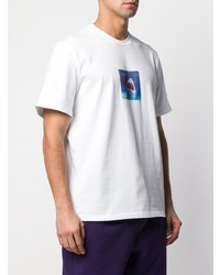 weißes bedrucktes T-Shirt mit einem Rundhalsausschnitt von MSGM