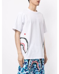 weißes bedrucktes T-Shirt mit einem Rundhalsausschnitt von A Bathing Ape