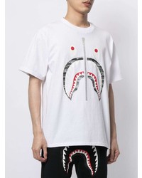 weißes bedrucktes T-Shirt mit einem Rundhalsausschnitt von A Bathing Ape