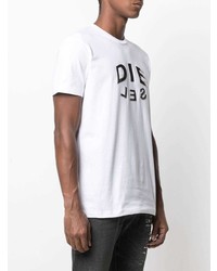 weißes bedrucktes T-Shirt mit einem Rundhalsausschnitt von Diesel