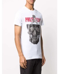 weißes bedrucktes T-Shirt mit einem Rundhalsausschnitt von Philipp Plein