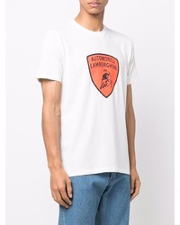 weißes bedrucktes T-Shirt mit einem Rundhalsausschnitt von Automobili Lamborghini